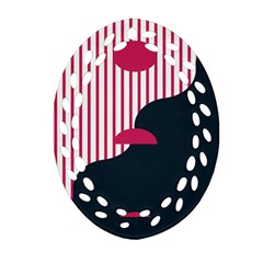 Waves Line Polka Dots Vertical Black Pink Ornament (Oval Filigree)