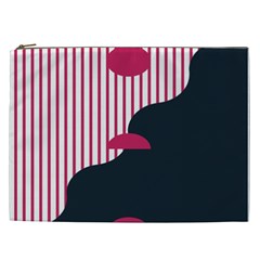 Waves Line Polka Dots Vertical Black Pink Cosmetic Bag (XXL) 