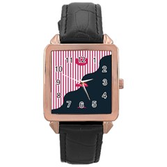 Waves Line Polka Dots Vertical Black Pink Rose Gold Leather Watch 