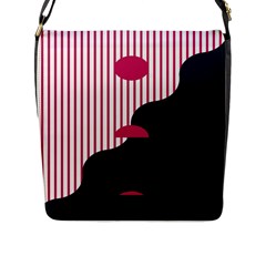 Waves Line Polka Dots Vertical Black Pink Flap Messenger Bag (L) 