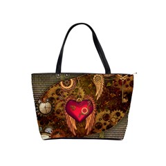 Steampunk Golden Design, Heart With Wings, Clocks And Gears Shoulder Handbags by FantasyWorld7