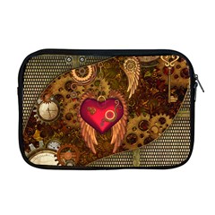 Steampunk Golden Design, Heart With Wings, Clocks And Gears Apple Macbook Pro 17  Zipper Case by FantasyWorld7