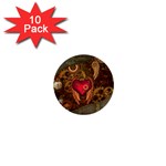 Steampunk Golden Design, Heart With Wings, Clocks And Gears 1  Mini Buttons (10 pack)  Front