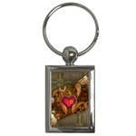 Steampunk Golden Design, Heart With Wings, Clocks And Gears Key Chains (Rectangle)  Front