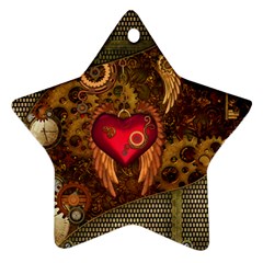 Steampunk Golden Design, Heart With Wings, Clocks And Gears Star Ornament (two Sides) by FantasyWorld7