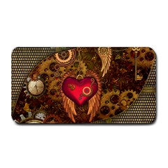 Steampunk Golden Design, Heart With Wings, Clocks And Gears Medium Bar Mats by FantasyWorld7