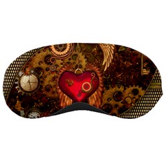 Steampunk Golden Design, Heart With Wings, Clocks And Gears Sleeping Masks by FantasyWorld7