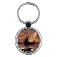 Steampunk Fractalscape, A Ship For All Destinations Key Chains (round) 