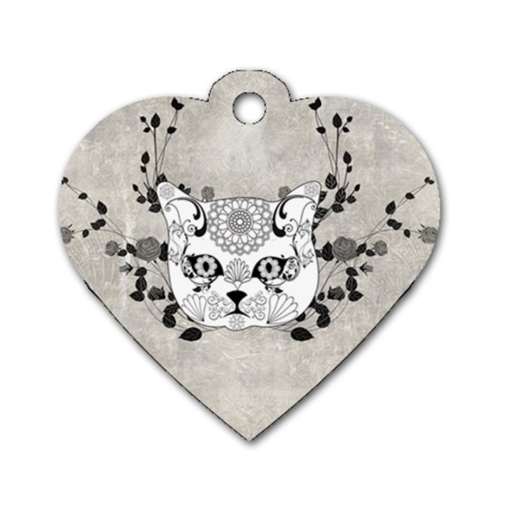 Wonderful Sugar Cat Skull Dog Tag Heart (Two Sides)