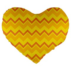 Zigzag (orange And Yellow) Large 19  Premium Flano Heart Shape Cushions