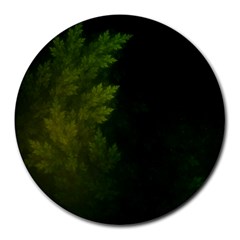 Beautiful Fractal Pines In The Misty Spring Night Round Mousepads by jayaprime