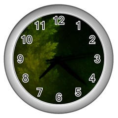 Beautiful Fractal Pines In The Misty Spring Night Wall Clocks (silver)  by jayaprime