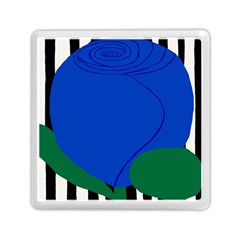 Blue Flower Leaf Black White Striped Rose Memory Card Reader (square) 