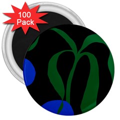Flower Green Blue Polka Dots 3  Magnets (100 Pack)