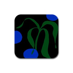 Flower Green Blue Polka Dots Rubber Square Coaster (4 Pack) 