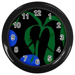 Flower Green Blue Polka Dots Wall Clocks (black)