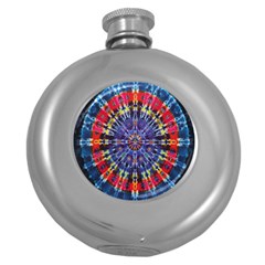 Circle Purple Green Tie Dye Kaleidoscope Opaque Color Round Hip Flask (5 Oz) by Mariart