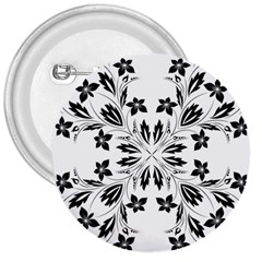 Floral Element Black White 3  Buttons