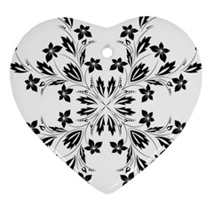 Floral Element Black White Ornament (heart) by Mariart