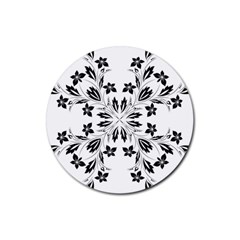 Floral Element Black White Rubber Coaster (round) 