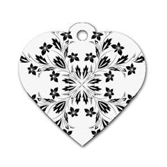 Floral Element Black White Dog Tag Heart (two Sides)