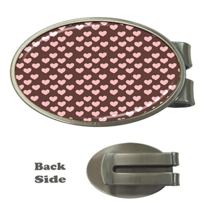 Chocolate Pink Hearts Gift Wrap Money Clips (Oval) 