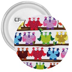 Funny Owls Sitting On A Branch Pattern Postcard Rainbow 3  Buttons by Mariart