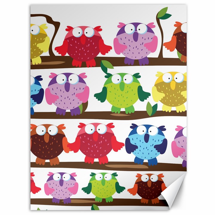 Funny Owls Sitting On A Branch Pattern Postcard Rainbow Canvas 36  x 48  