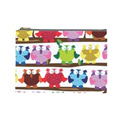 Funny Owls Sitting On A Branch Pattern Postcard Rainbow Cosmetic Bag (large) 