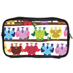 Funny Owls Sitting On A Branch Pattern Postcard Rainbow Toiletries Bags 2-side by Mariart