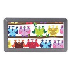 Funny Owls Sitting On A Branch Pattern Postcard Rainbow Memory Card Reader (mini) by Mariart