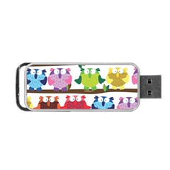 Funny Owls Sitting On A Branch Pattern Postcard Rainbow Portable Usb Flash (one Side)