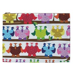 Funny Owls Sitting On A Branch Pattern Postcard Rainbow Cosmetic Bag (xxl) 