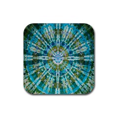 Green Flower Tie Dye Kaleidoscope Opaque Color Rubber Coaster (Square) 