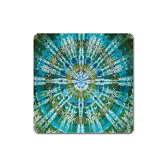 Green Flower Tie Dye Kaleidoscope Opaque Color Square Magnet