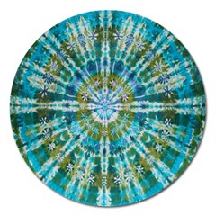 Green Flower Tie Dye Kaleidoscope Opaque Color Magnet 5  (round) by Mariart