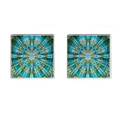 Green Flower Tie Dye Kaleidoscope Opaque Color Cufflinks (Square)