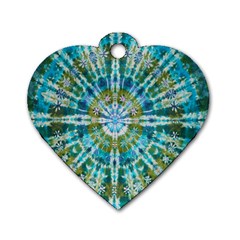 Green Flower Tie Dye Kaleidoscope Opaque Color Dog Tag Heart (Two Sides)