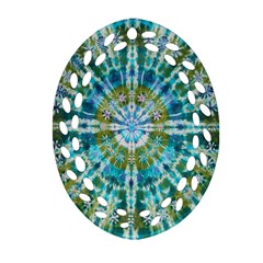 Green Flower Tie Dye Kaleidoscope Opaque Color Oval Filigree Ornament (Two Sides)