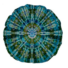 Green Flower Tie Dye Kaleidoscope Opaque Color Large 18  Premium Flano Round Cushions