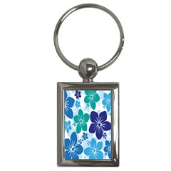 Hibiscus Flowers Green Blue White Hawaiian Key Chains (rectangle)  by Mariart