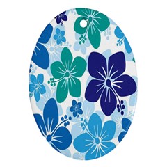 Hibiscus Flowers Green Blue White Hawaiian Oval Ornament (two Sides)