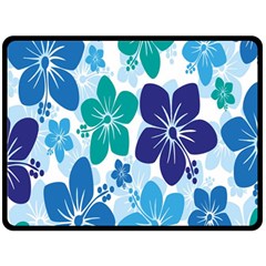 Hibiscus Flowers Green Blue White Hawaiian Fleece Blanket (large) 