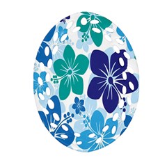 Hibiscus Flowers Green Blue White Hawaiian Oval Filigree Ornament (two Sides)