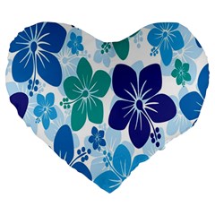 Hibiscus Flowers Green Blue White Hawaiian Large 19  Premium Heart Shape Cushions