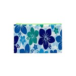 Hibiscus Flowers Green Blue White Hawaiian Cosmetic Bag (XS) Front