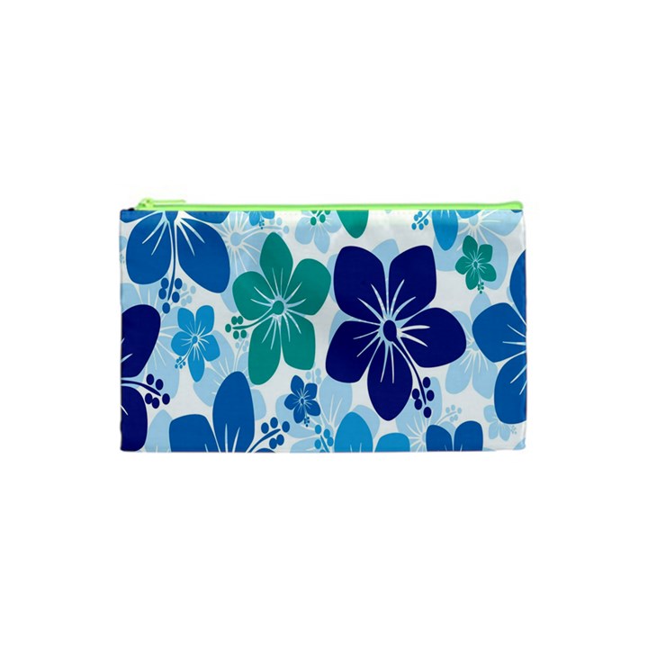 Hibiscus Flowers Green Blue White Hawaiian Cosmetic Bag (XS)