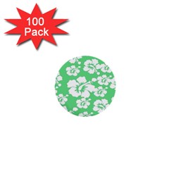 Hibiscus Flowers Green White Hawaiian 1  Mini Buttons (100 Pack)  by Mariart