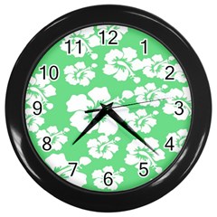 Hibiscus Flowers Green White Hawaiian Wall Clocks (black)