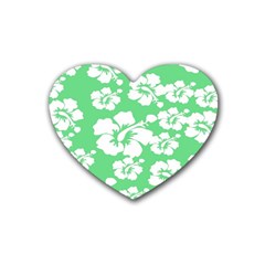 Hibiscus Flowers Green White Hawaiian Heart Coaster (4 Pack)  by Mariart